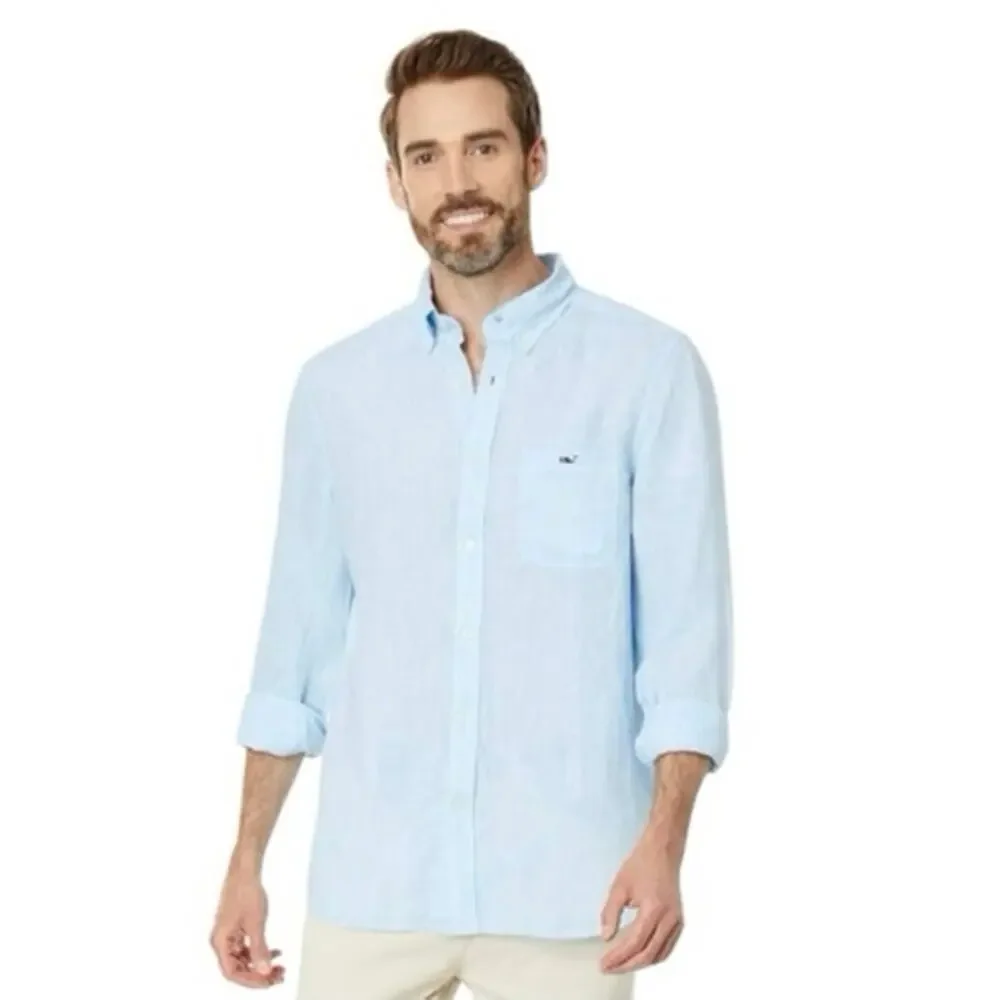Vineyard Vines Mens 100% Linen Blue Long Sleeve XXL Casual Button Down Beachy